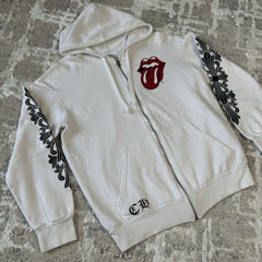 Chrome Hearts Rolling Stones Floral Horseshoe Zip Up Hoodie