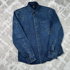 Chrome hearts cutout cross patch denim button up shirt - Million Dollar Streetwear