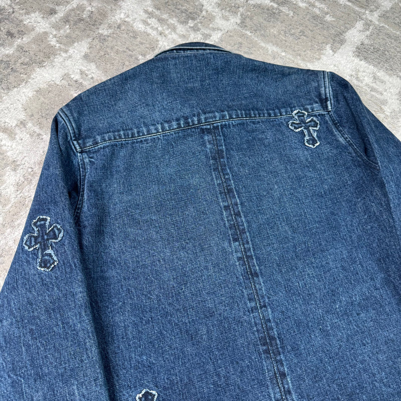 Chrome hearts cutout cross patch denim button up shirt - Million Dollar Streetwear