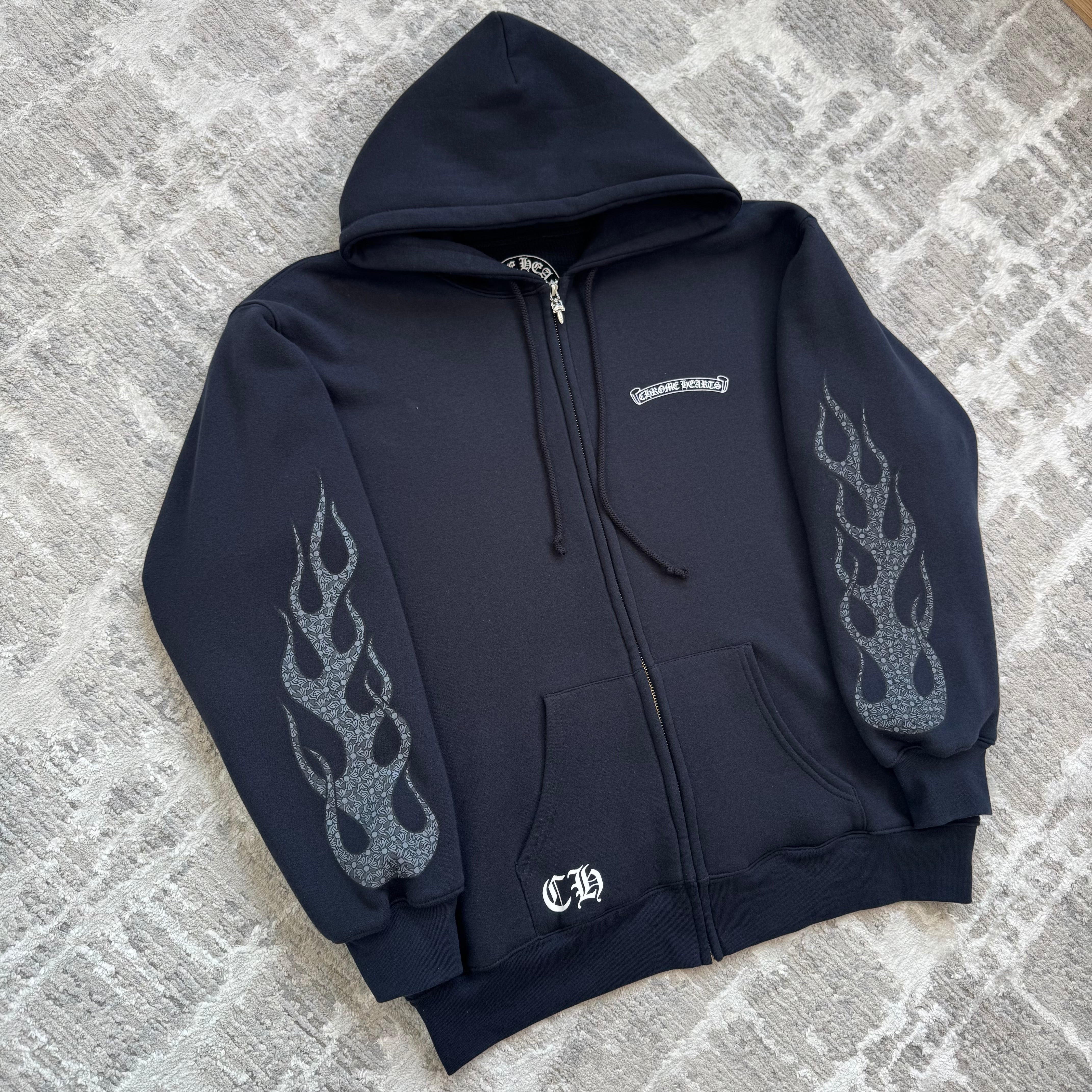 Chrome hearts flame zip up thermal hoodie