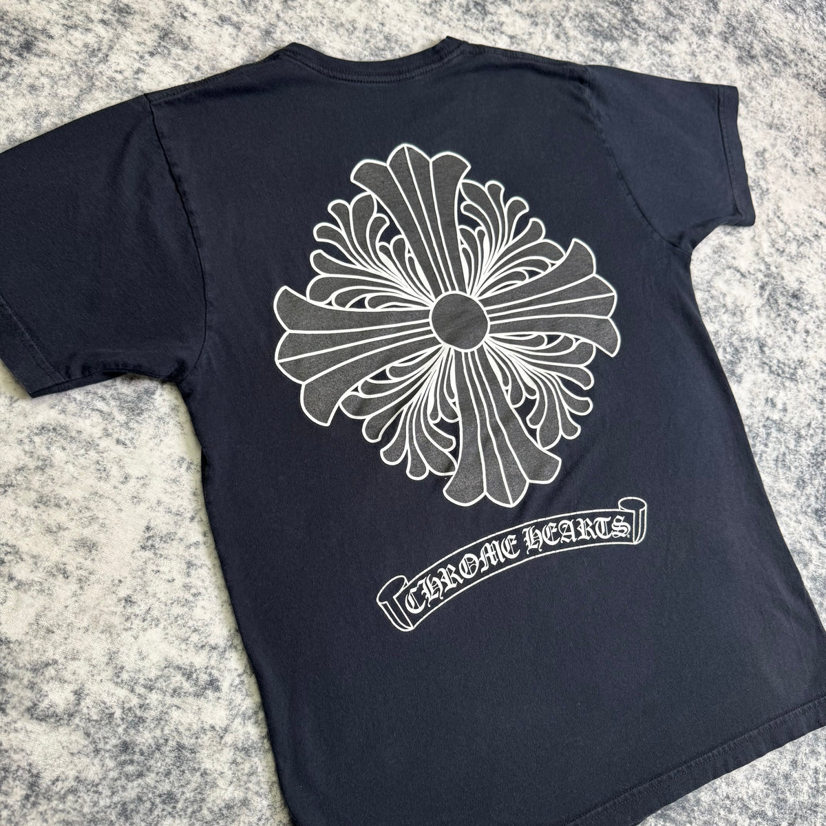 Chrome hearts plus cross monogram scroll logo short sleeve tee shirt