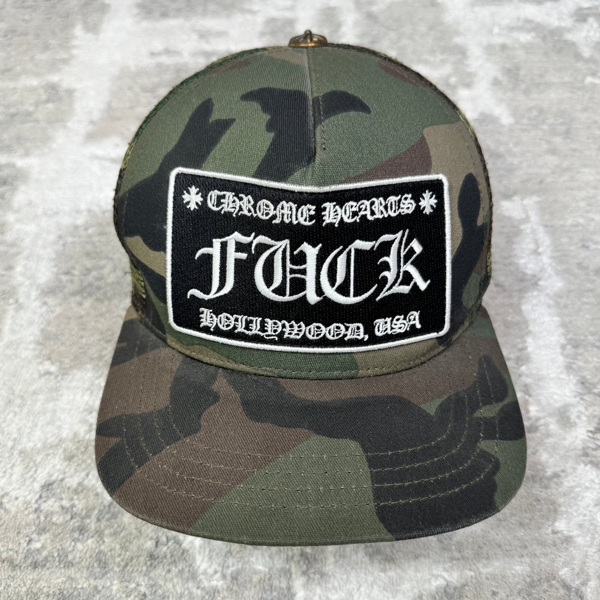 Chrome hearts camo fuck Hollywood trucker hat - Million Dollar Streetwear