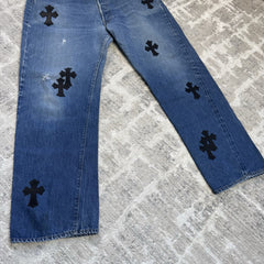 Chrome Hearts Levi 501 Leather Patch Cross Denim Jeans 