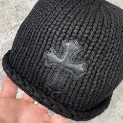 Chrome Hearts Cashmere Leather Patch Cross Beanie Hat 