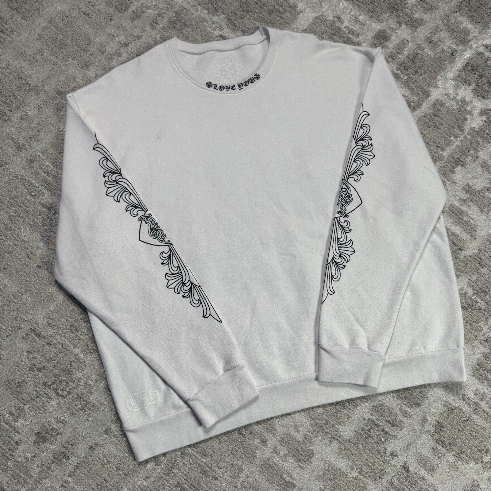 Chrome Hearts Love You Floral Heart Sleeve Pullover Crewneck 