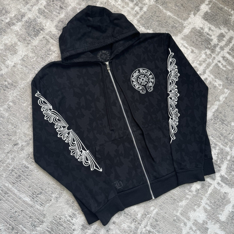 Chrome Hearts Cemetery Cross Monogram Zip Up Hoodie 