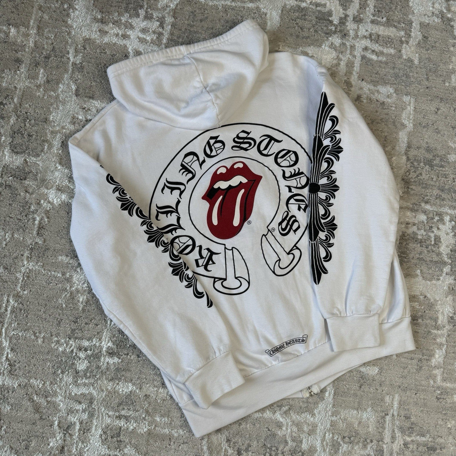 Chrome Hearts Rolling Stones Floral Horseshoe Zip Up Hoodie 