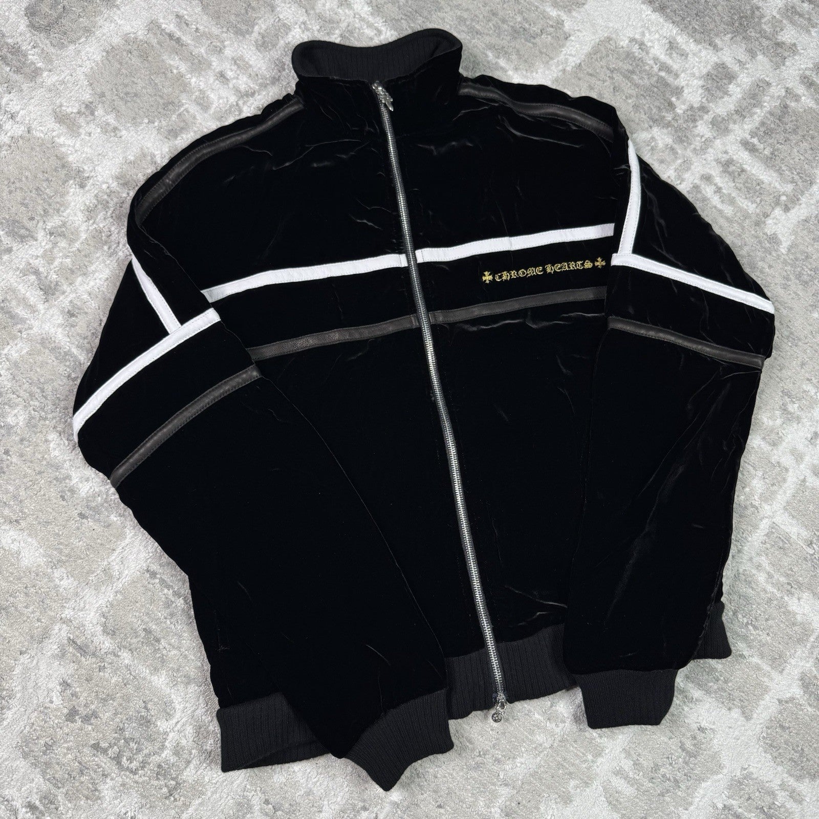Chrome Hearts ‘so It Goes’ Velour Leather Track Zip Up Jacket 