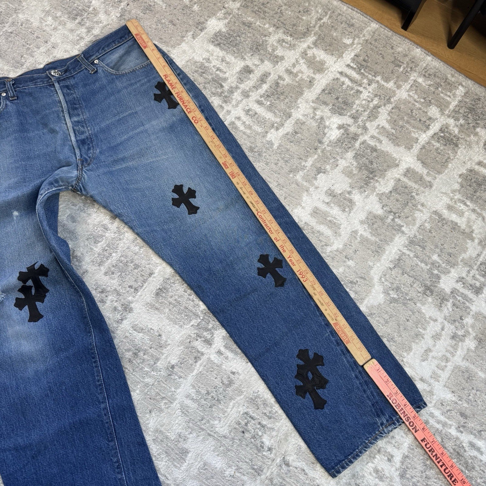 Chrome Hearts Levi 501 Leather Patch Cross Denim Jeans 