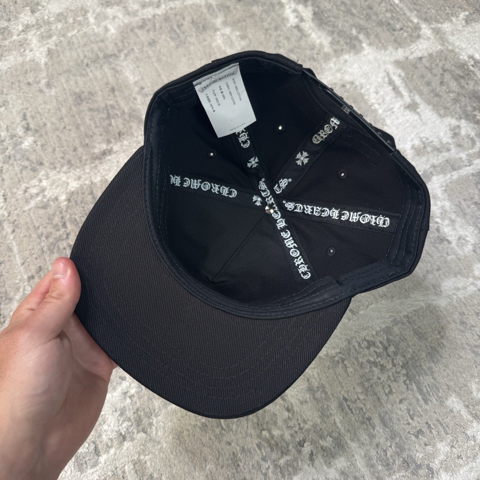 Chrome Hearts Waxed Denim Vertical Logo Baseball Hat 