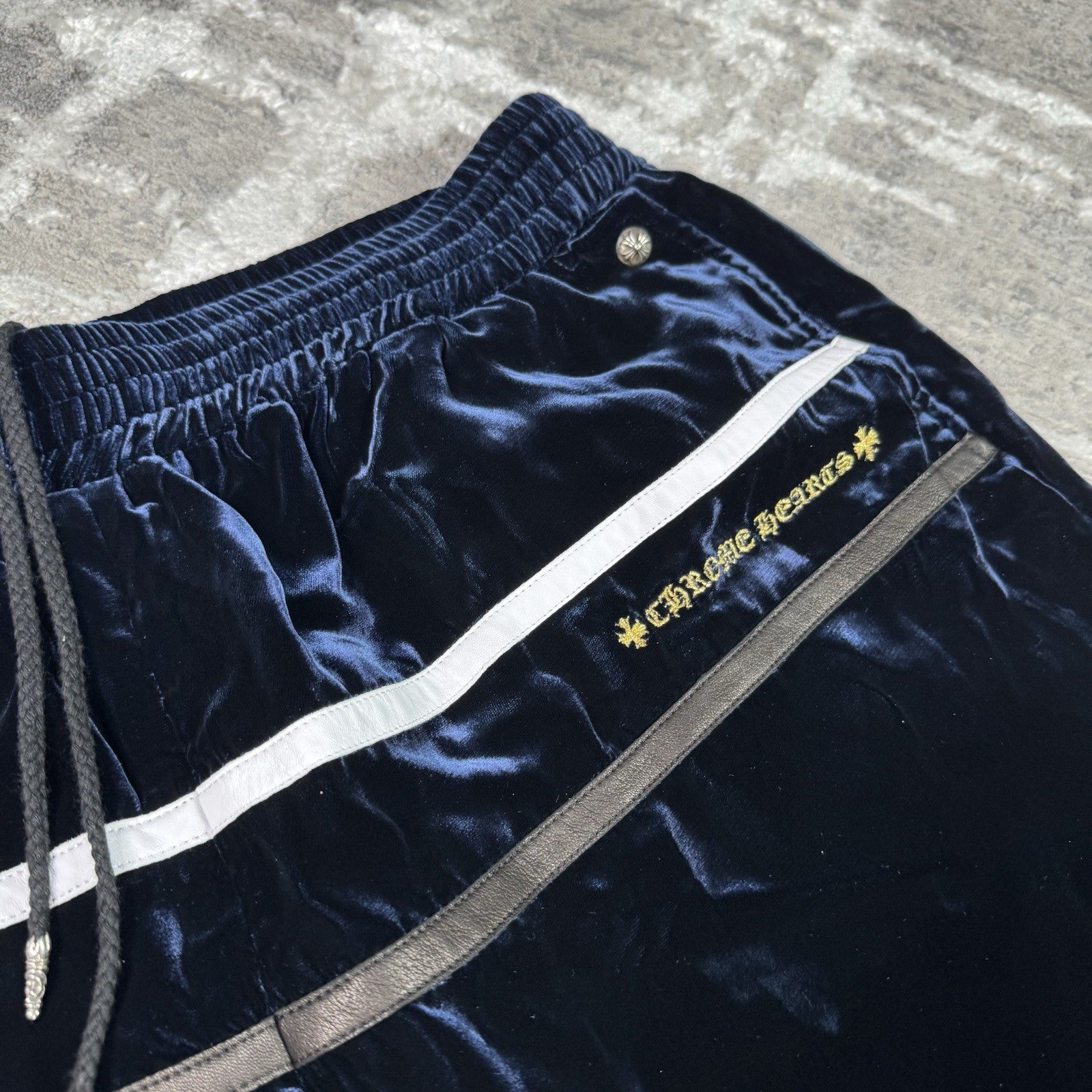 Chrome Hearts Velour Leather Track Pants 