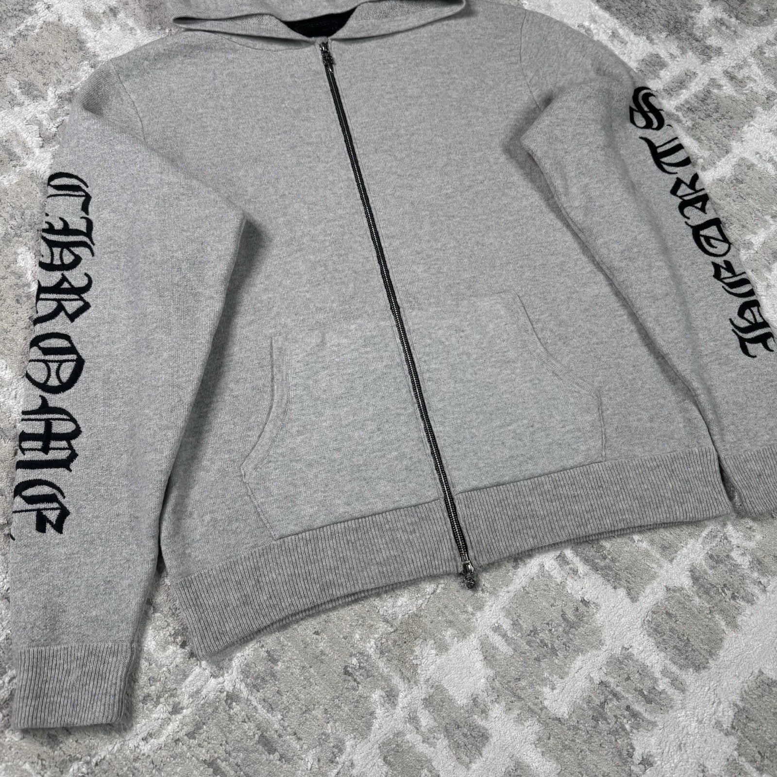 Chrome Hearts Cashmere Embroidered Sleeve Logo Zip Up Hoodie 