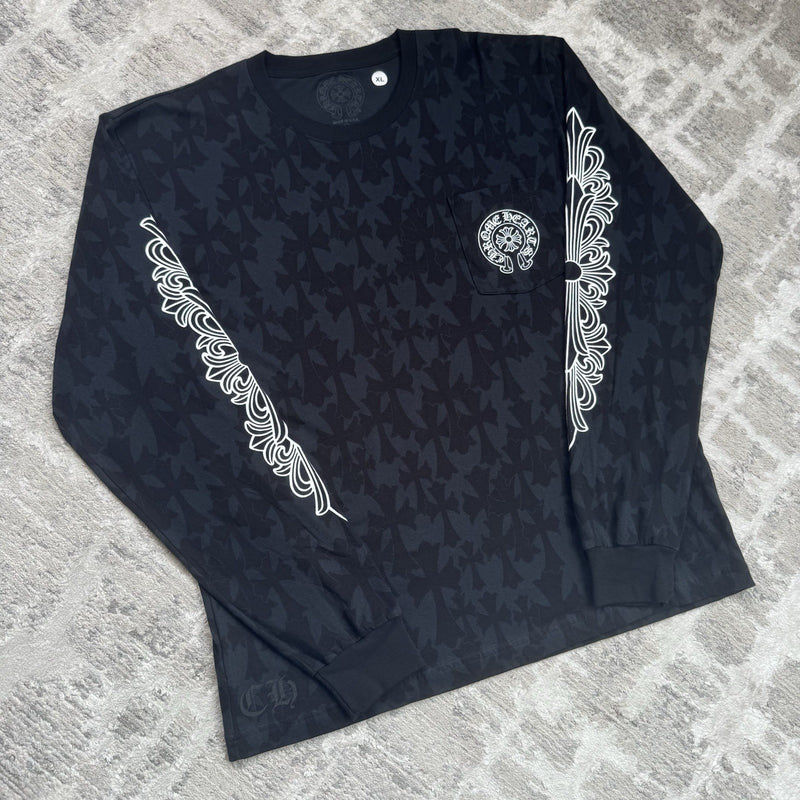 Chrome Hearts Cemetery Cross Monogram Print Long Sleeve Tee Shirt 