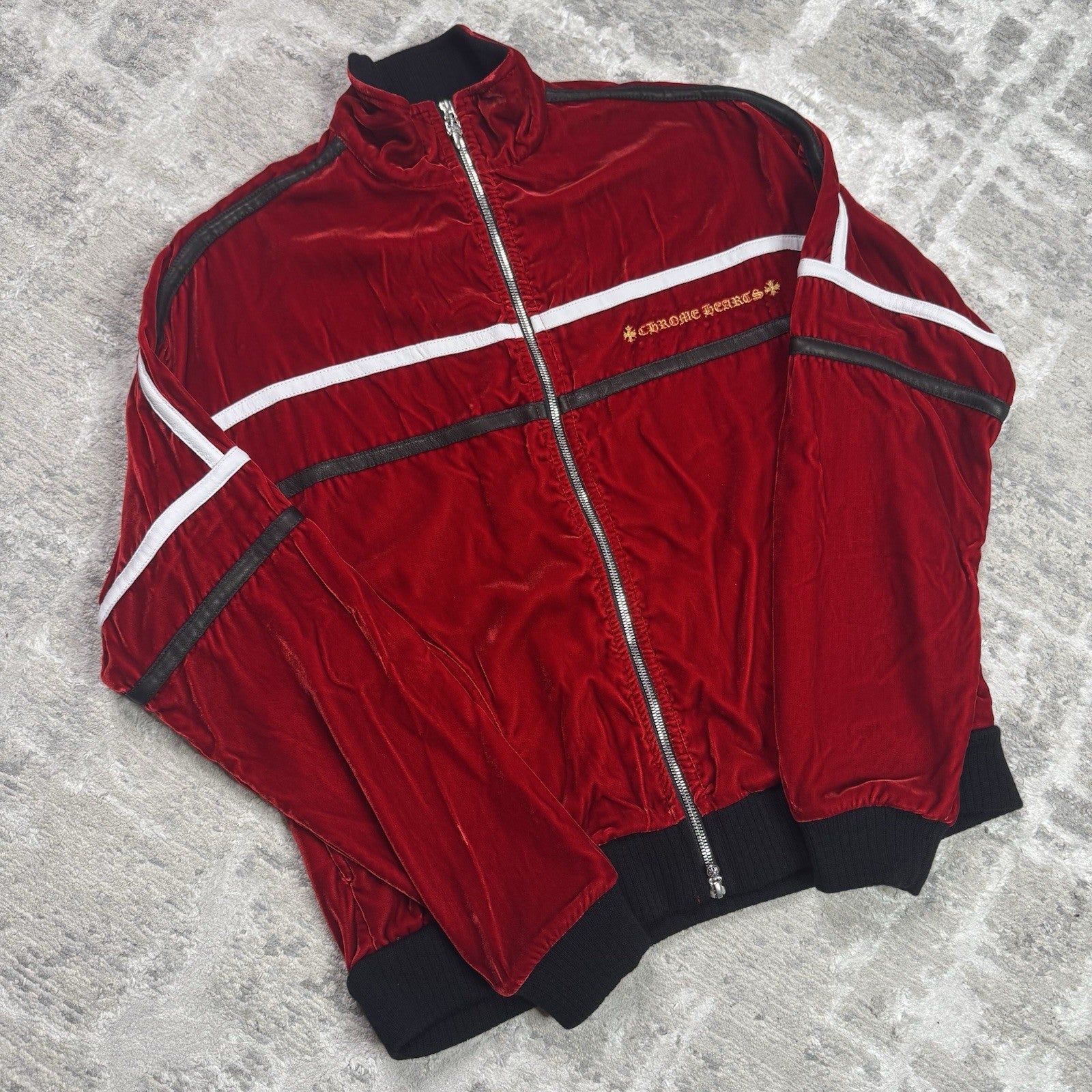 Chrome Hearts Velour Leather Zip Up Track Jacket 