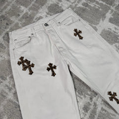 Chrome Hearts Levi 501 Cheetah Cross Patch Denim Jeans 