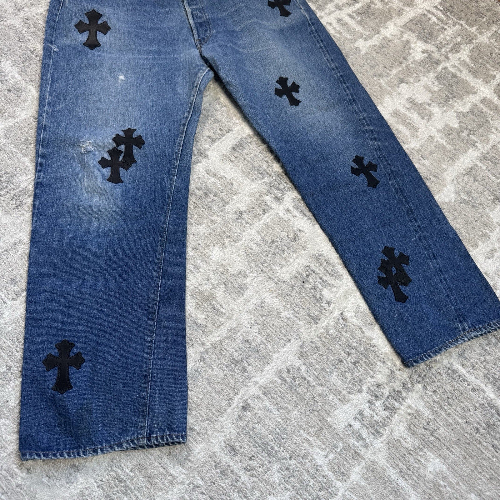 Chrome Hearts Levi 501 Leather Patch Cross Denim Jeans 