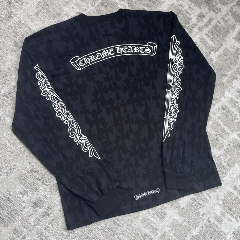 Chrome Hearts Cemetery Cross Monogram Print Long Sleeve Tee Shirt 