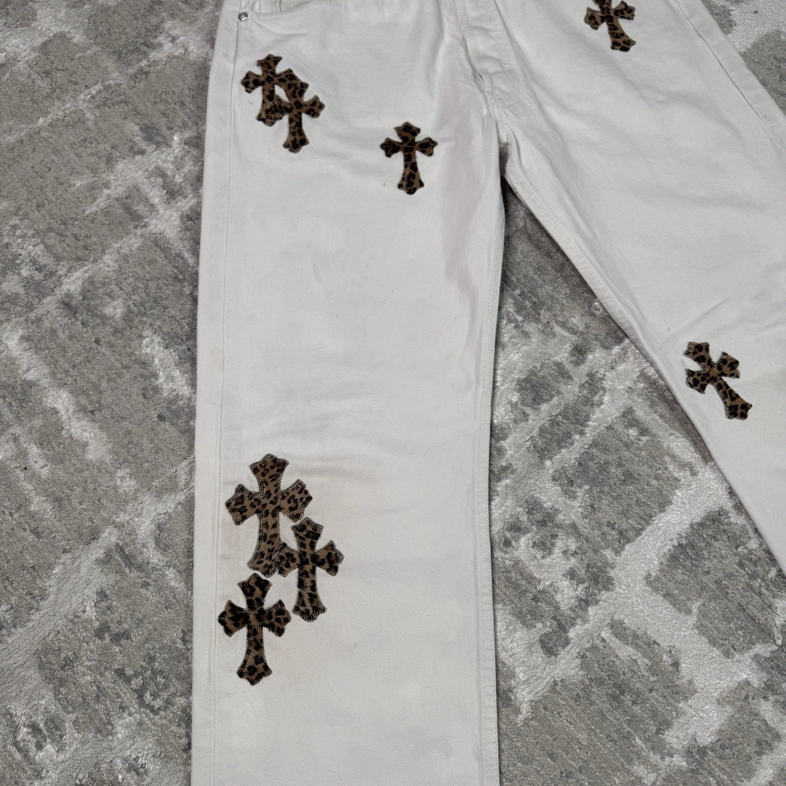 Chrome Hearts Levi 501 Cheetah Cross Patch Denim Jeans 