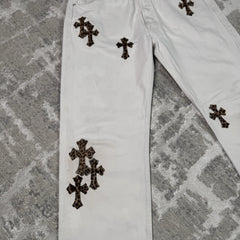 Chrome Hearts Levi 501 Cheetah Cross Patch Denim Jeans 