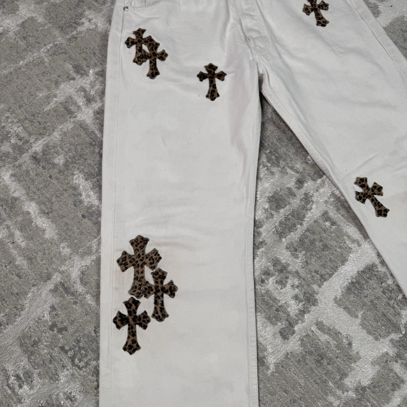 Chrome Hearts Levi 501 Cheetah Cross Patch Denim Jeans 