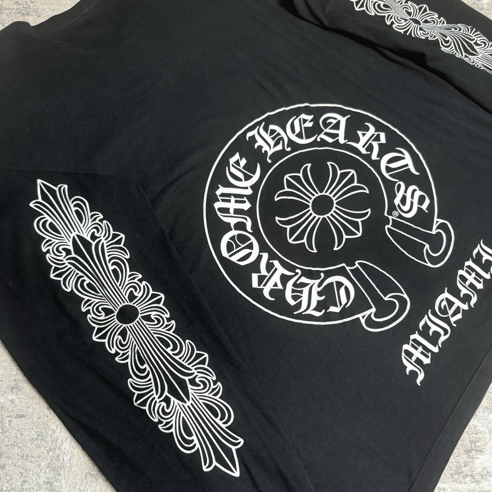 Chrome Hearts Miami Exclusive Floral Sleeve Horseshoe Tee Shirt 