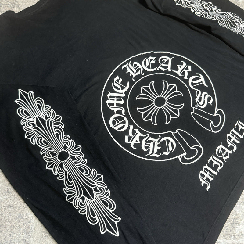 Chrome Hearts Miami Exclusive Floral Sleeve Horseshoe Tee Shirt 