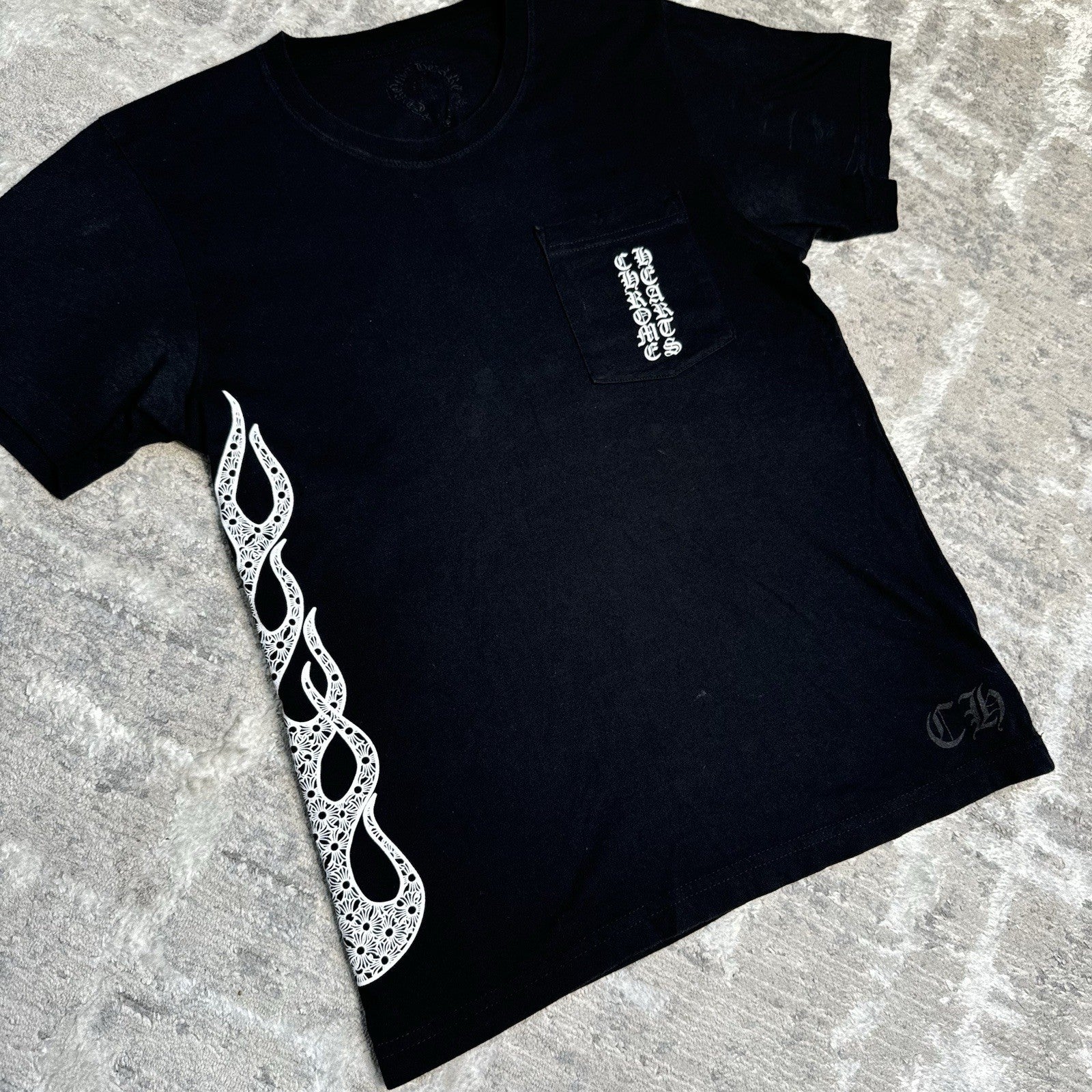 Chrome Hearts Flame Logo Short Sleeve Pocket Tee Shirt 