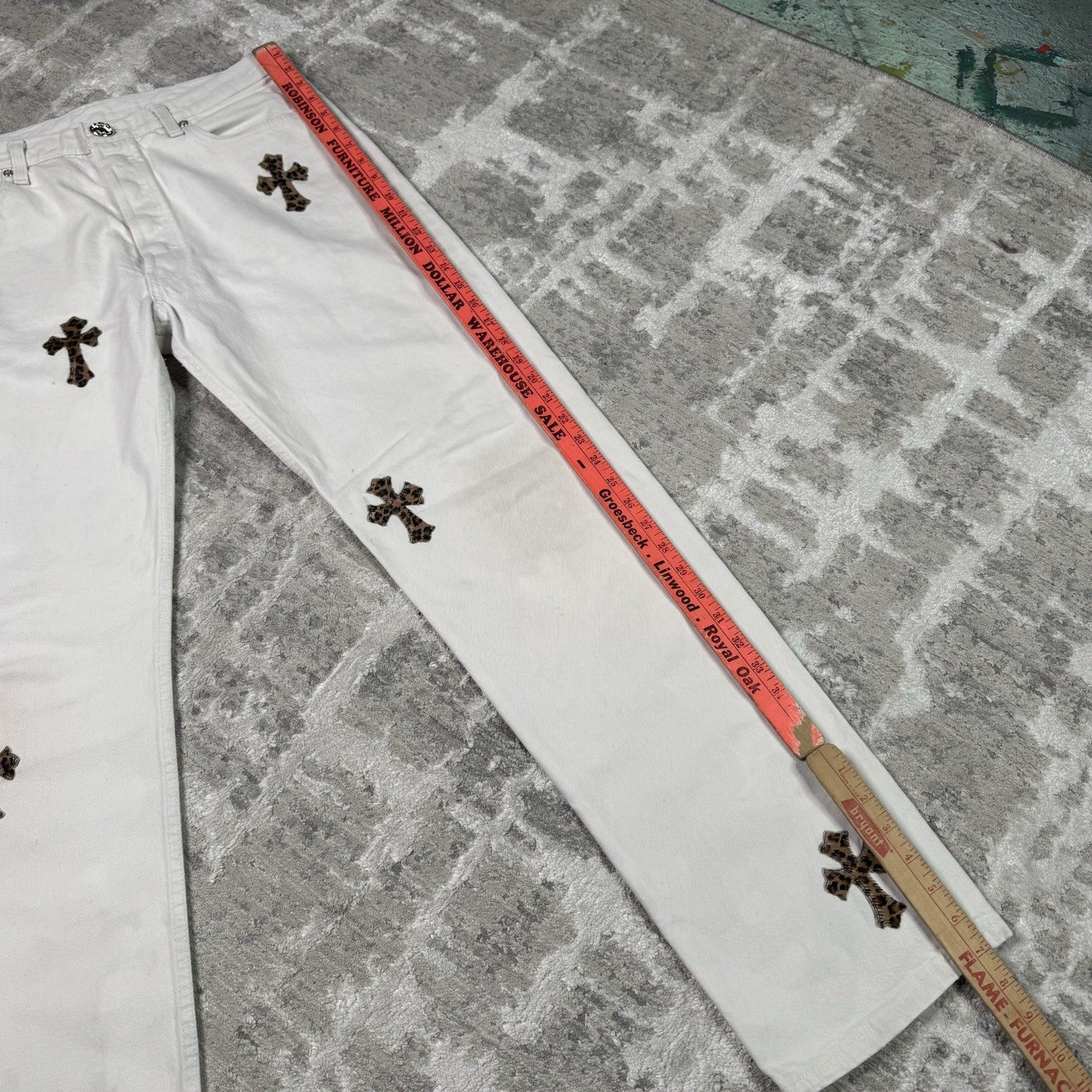 Chrome Hearts Levi 501 Cheetah Cross Patch Denim Jeans 