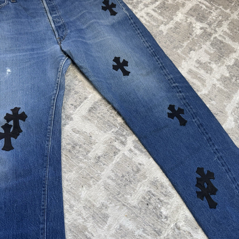 Chrome Hearts Levi 501 Leather Patch Cross Denim Jeans 