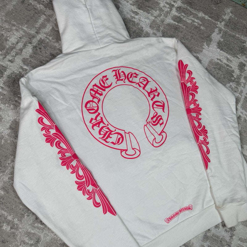 Chrome Hearts Floral Horseshoe Pink Pullover Hoodie 