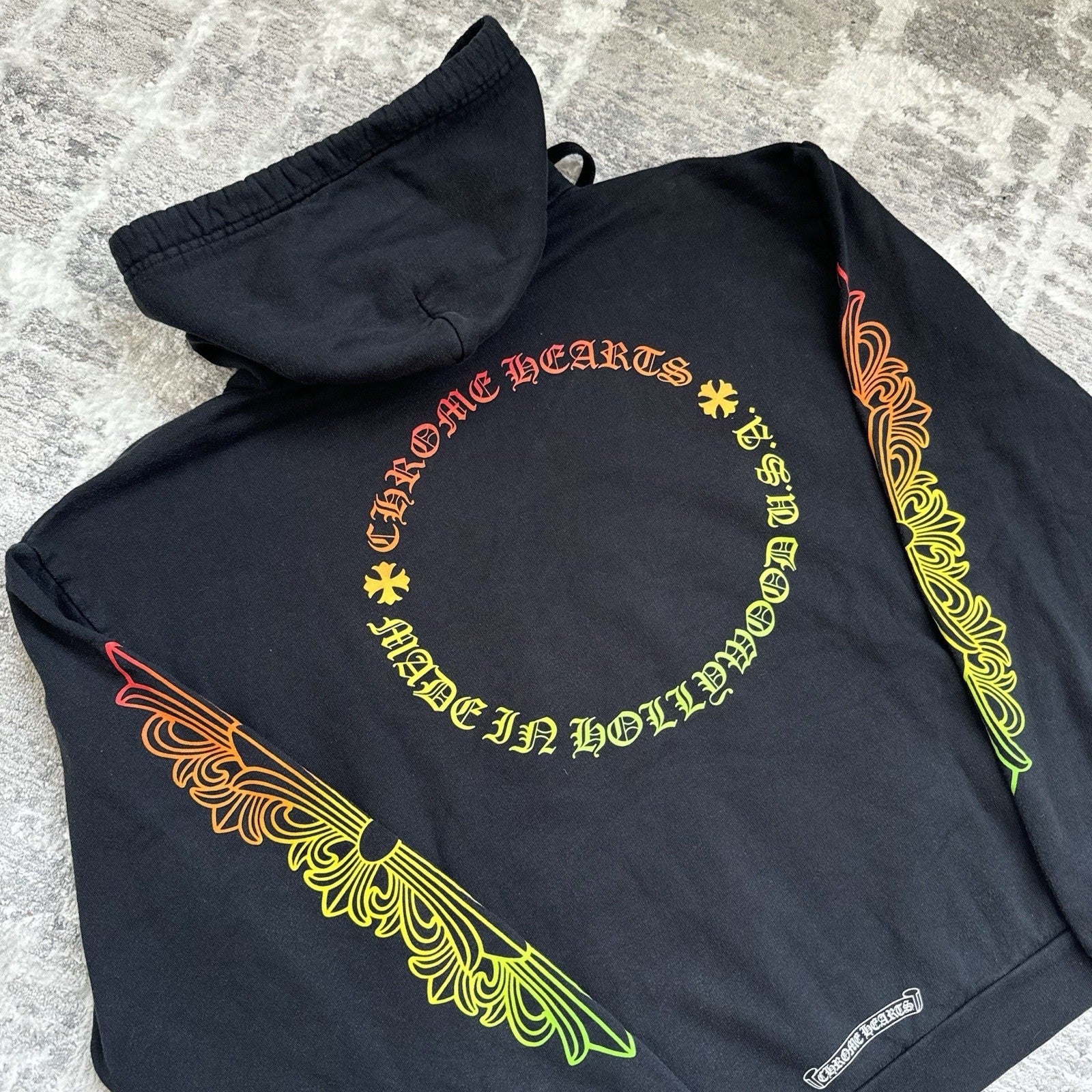 Chrome Hearts Gradient Floral Sleeve Pullover Hoodie 