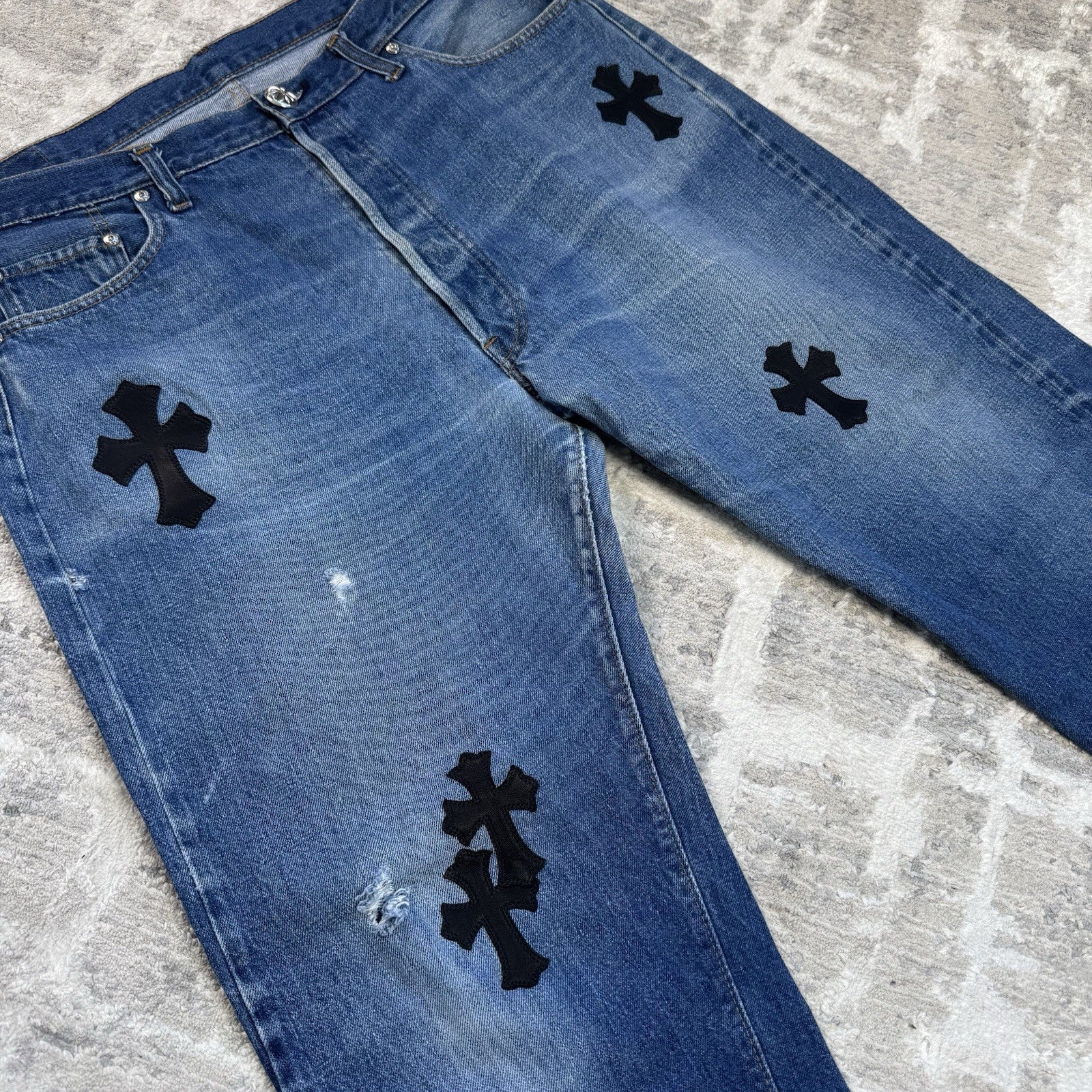 Chrome Hearts Levi 501 Leather Patch Cross Denim Jeans 