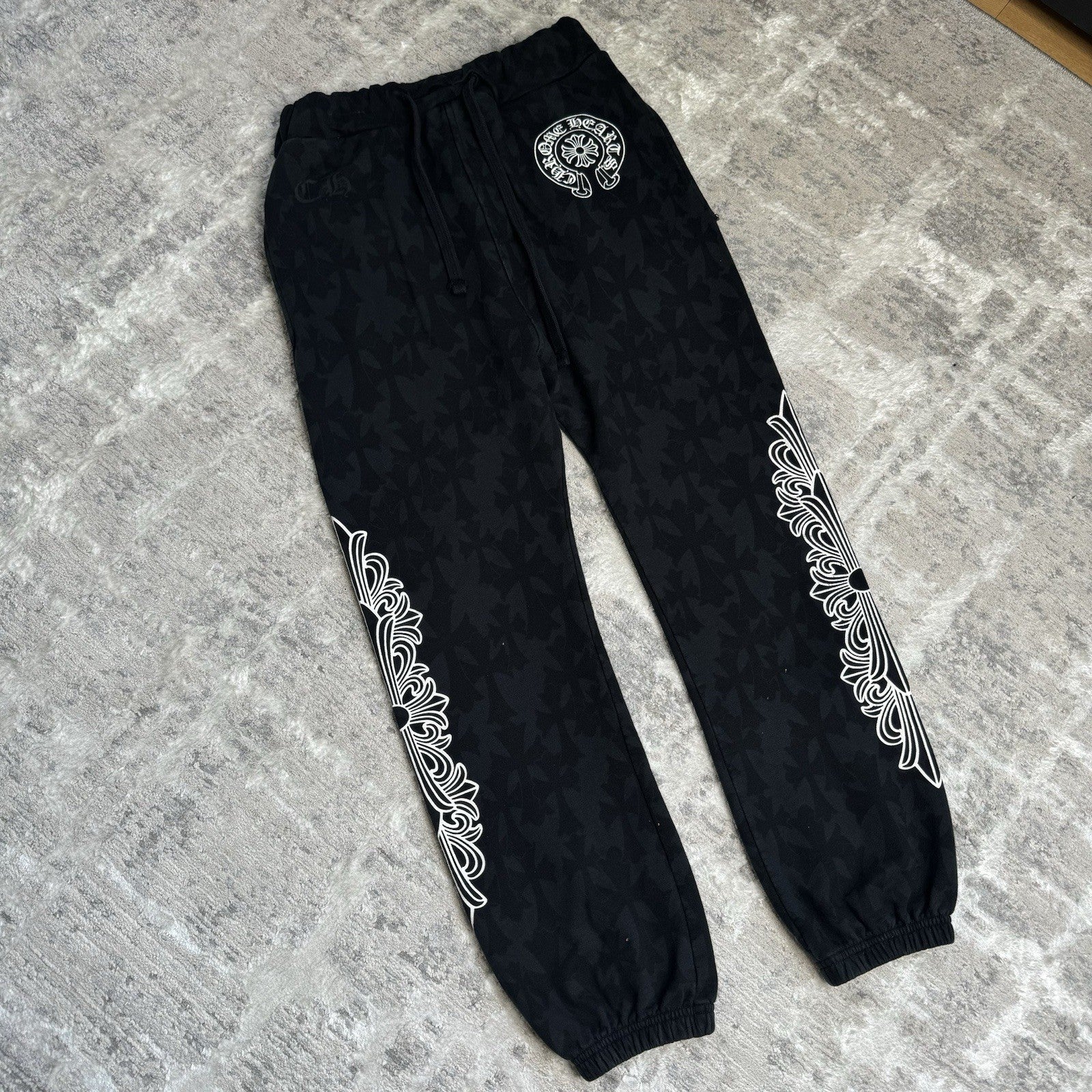 Chrome Hearts Cemetery Allover Cross Print Logo Floral Sweatpants 