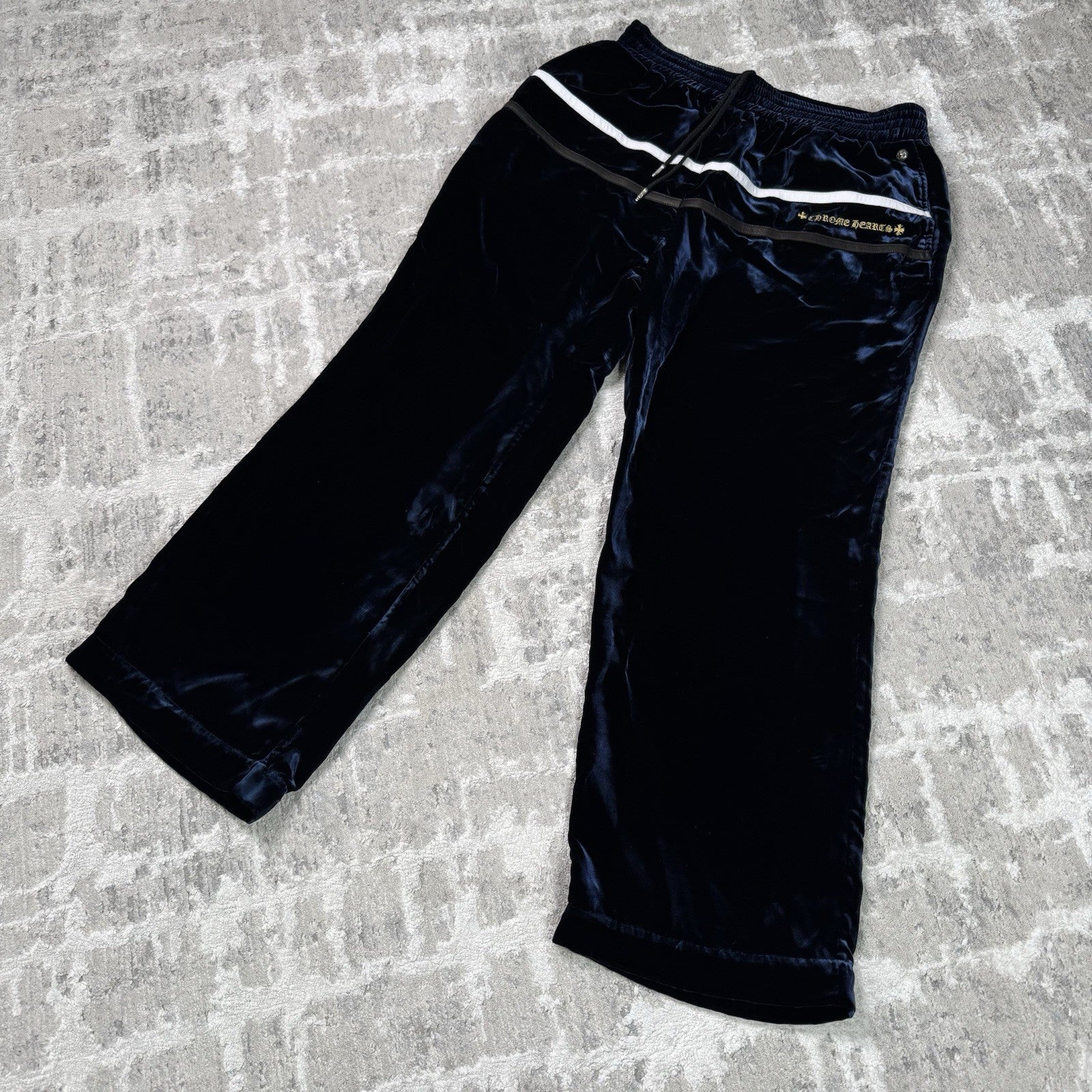Chrome Hearts Velour Leather Track Pants 