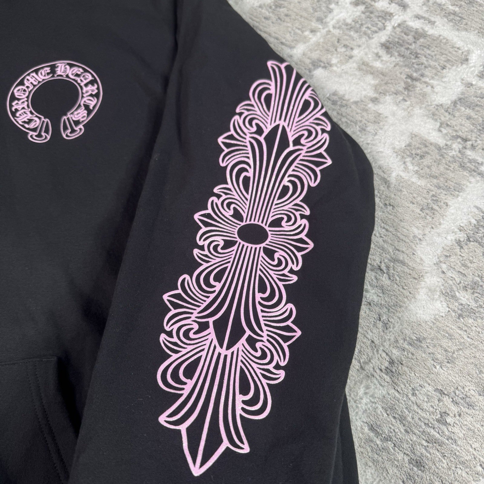 Chrome Hearts Friends And Family Pink Glitter Floral Pullover Hoodie