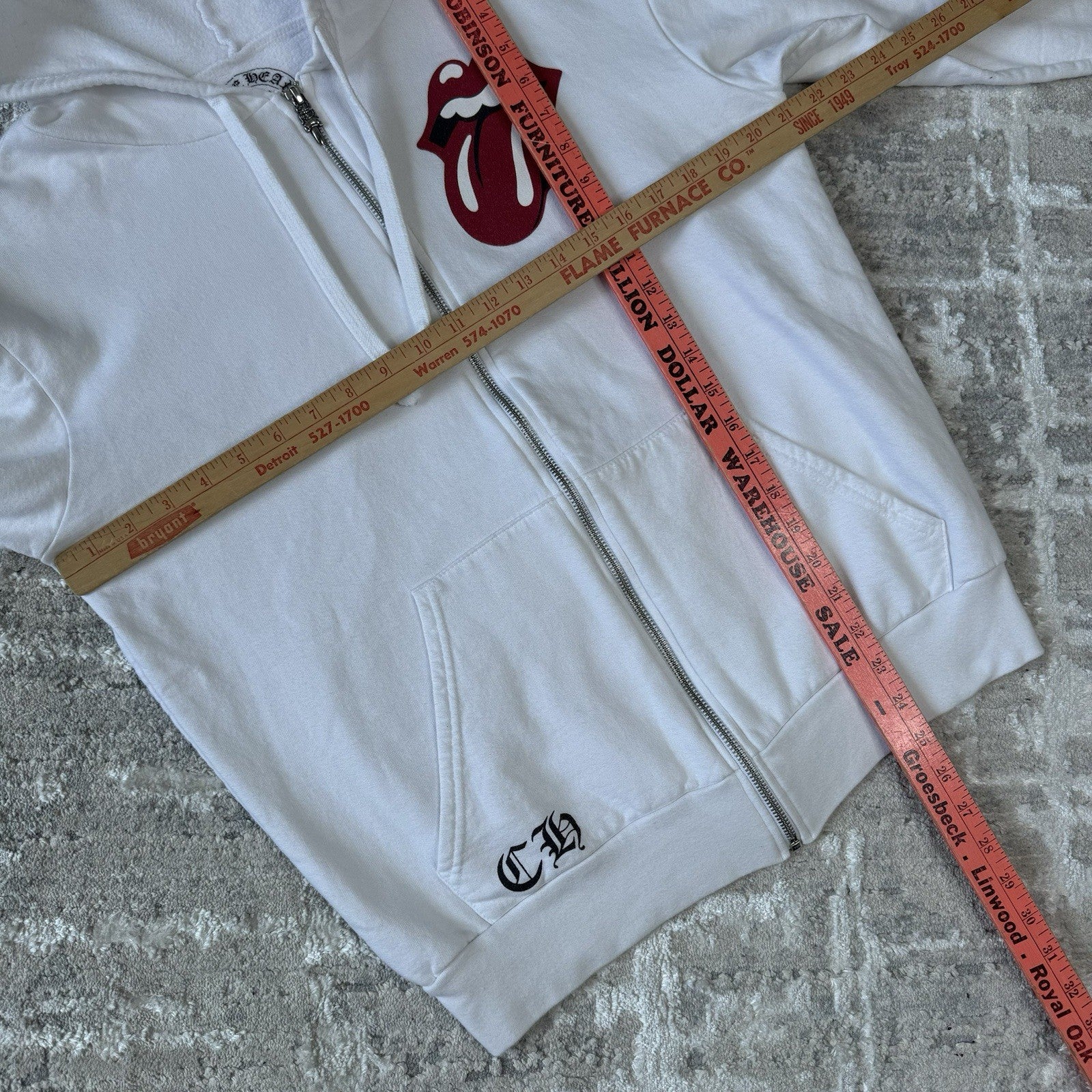 Chrome Hearts Rolling Stones Floral Horseshoe Zip Up Hoodie 