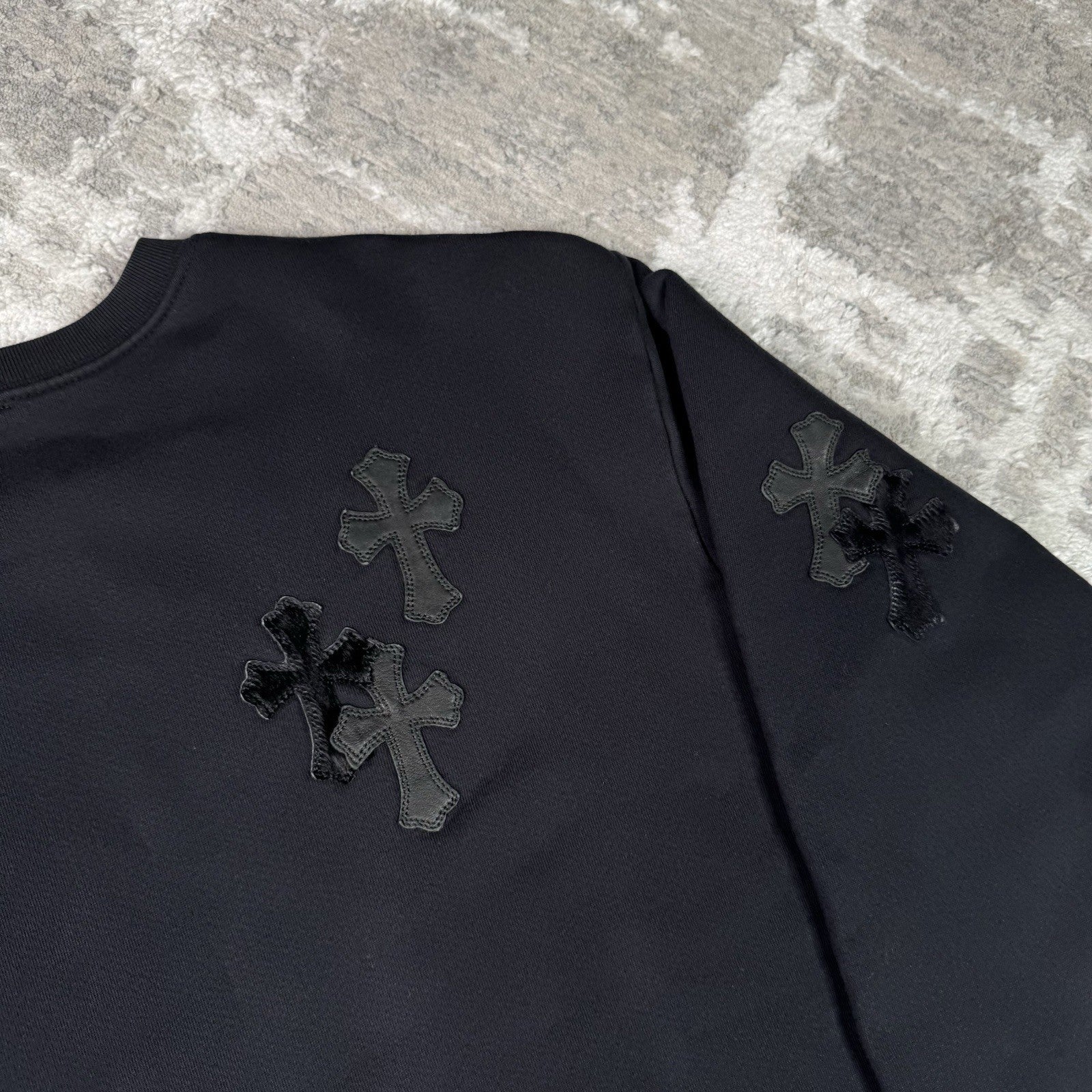Chrome Hearts Leather Multi Cross Patch Pullover Crewneck Sweatshirt 