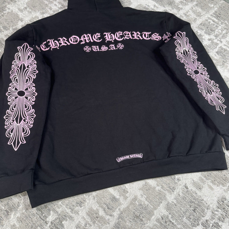 Chrome Hearts Friends And Family Pink Glitter Floral Pullover Hoodie