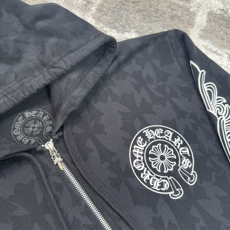 Chrome Hearts Cemetery Cross Monogram Zip Up Hoodie 