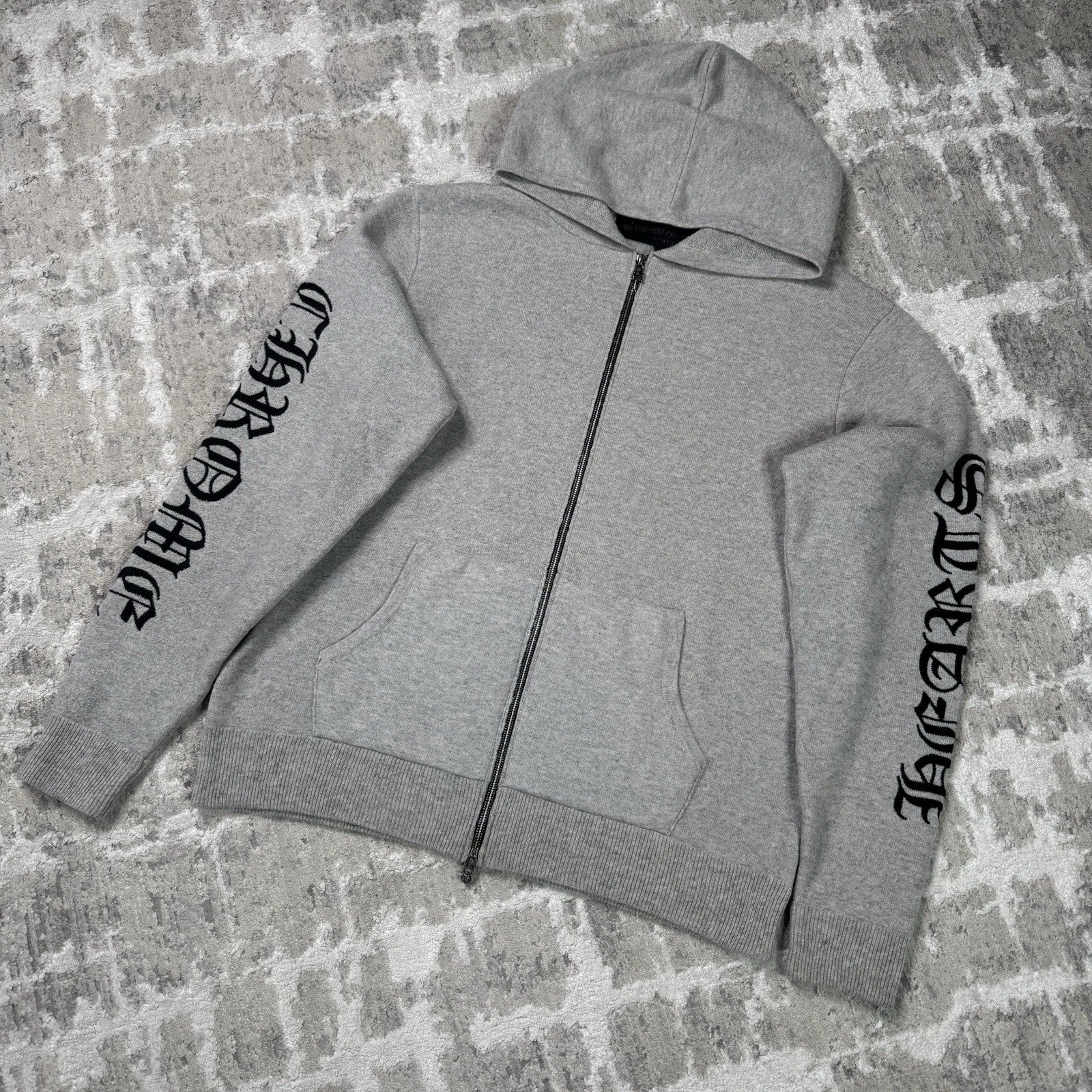Chrome Hearts Cashmere Embroidered Sleeve Logo Zip Up Hoodie 