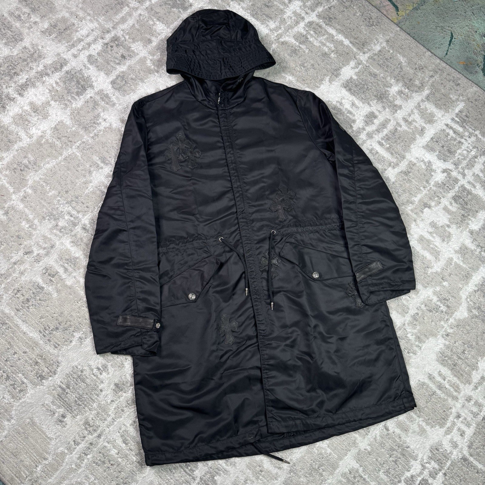 Chrome Hearts Cross Patch Nylon Fishtail Zip Up Parka Jacket 