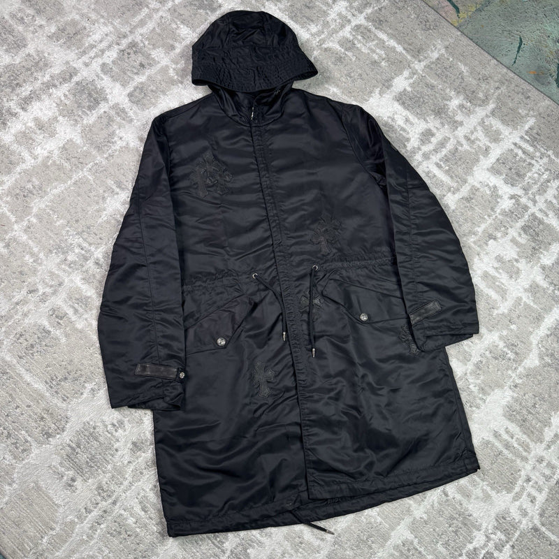 Chrome Hearts Cross Patch Nylon Fishtail Zip Up Parka Jacket 