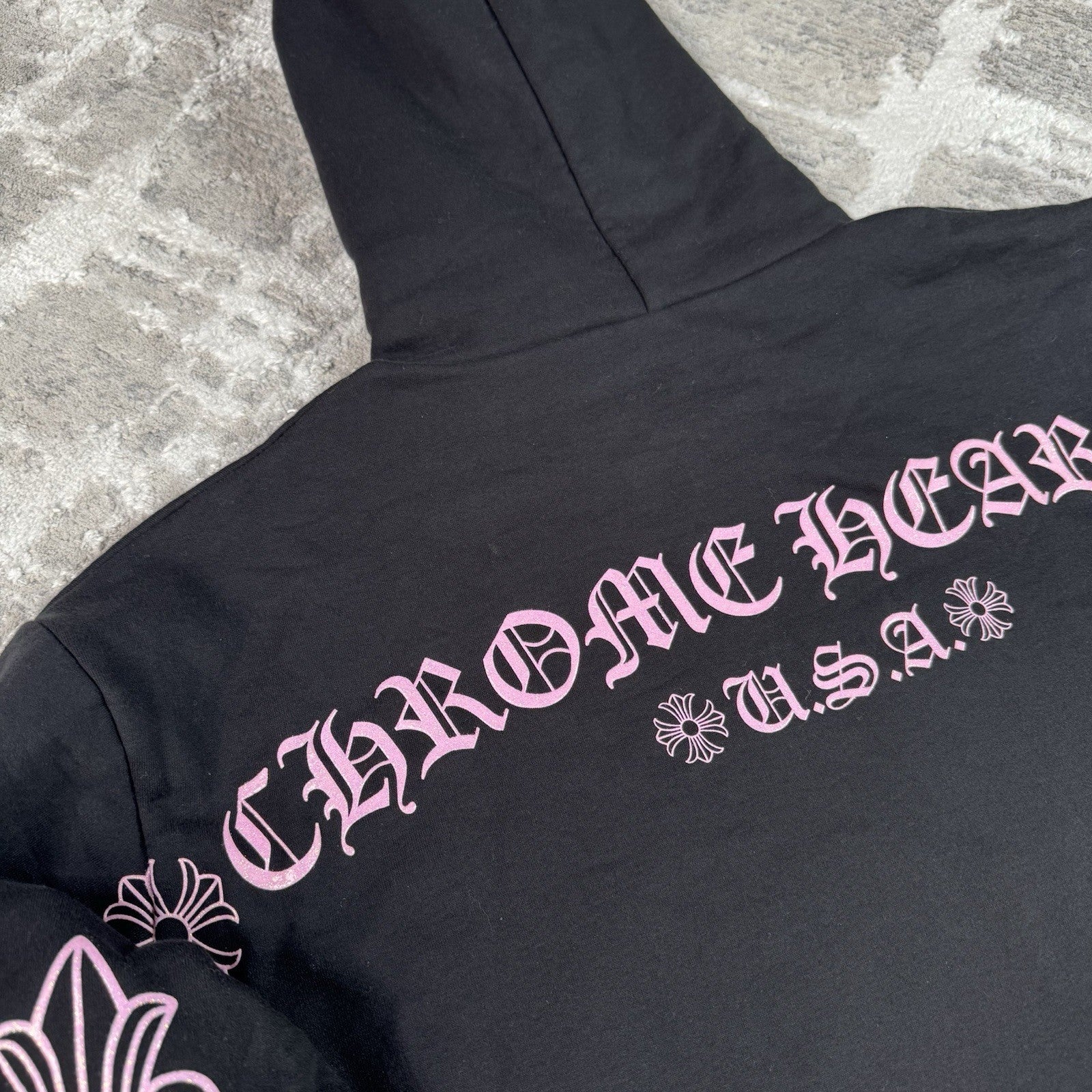 Chrome Hearts Friends And Family Pink Glitter Floral Pullover Hoodie