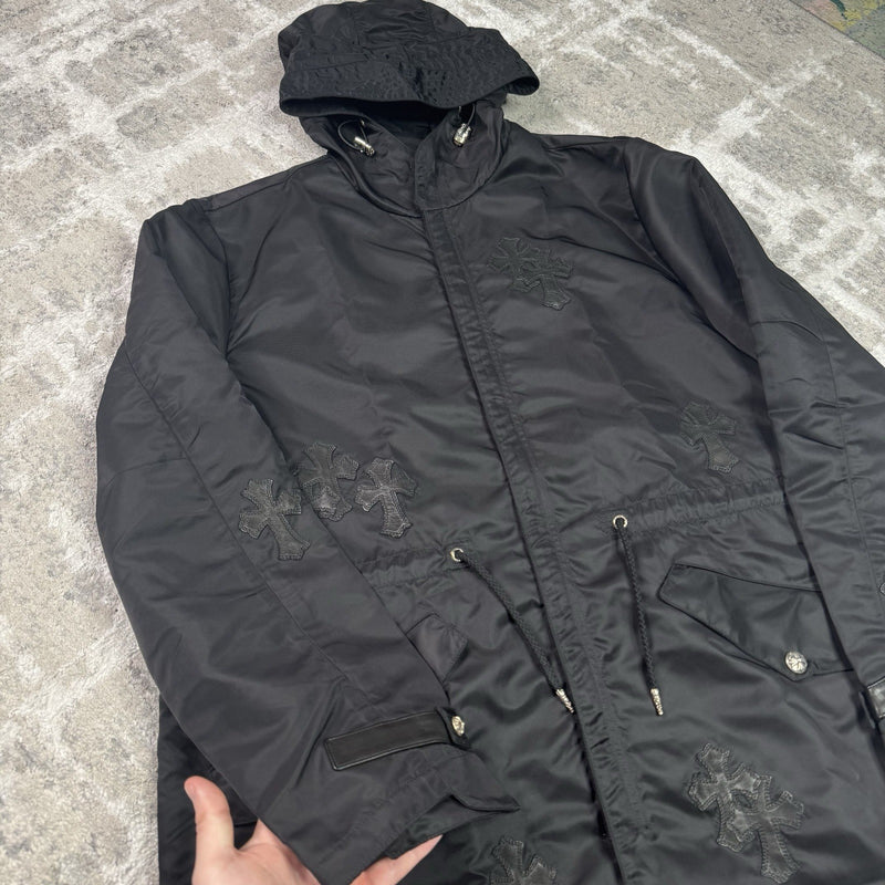 Chrome Hearts Cross Patch Nylon Fishtail Zip Up Parka Jacket 