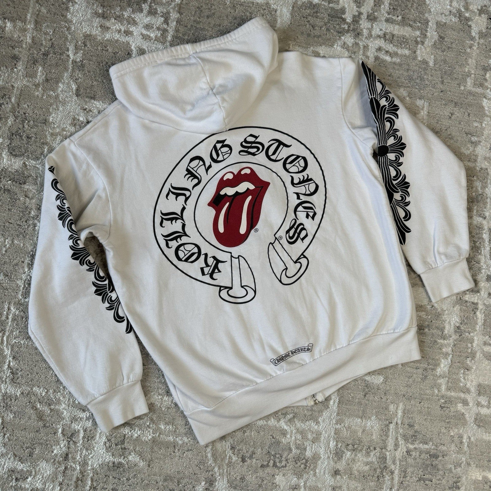 Chrome Hearts Rolling Stones Floral Horseshoe Zip Up Hoodie 