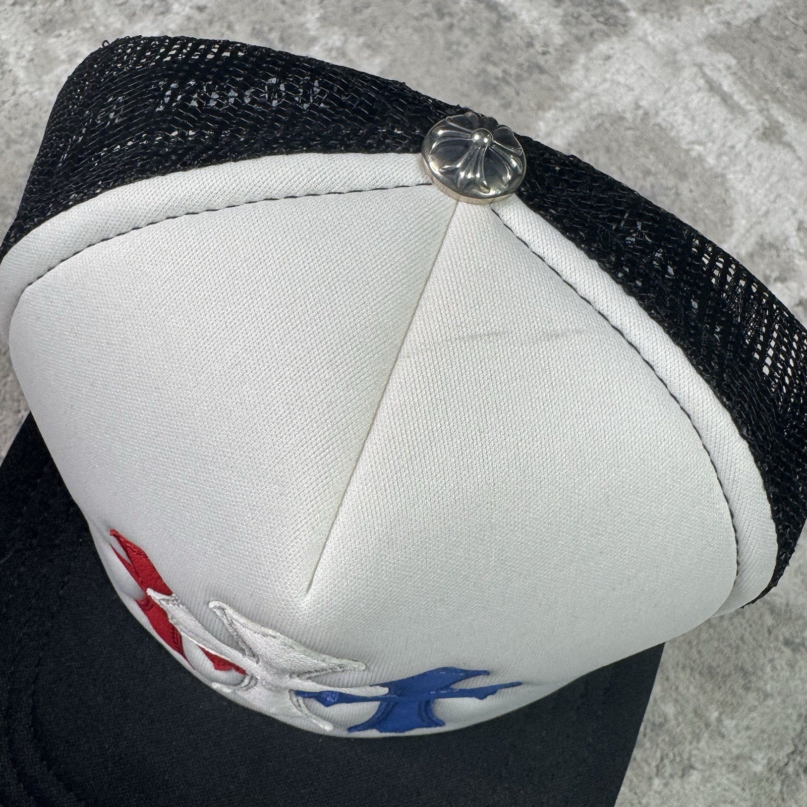 Chrome Hearts USA Leather Triple Cross Patch Trucker Hat 