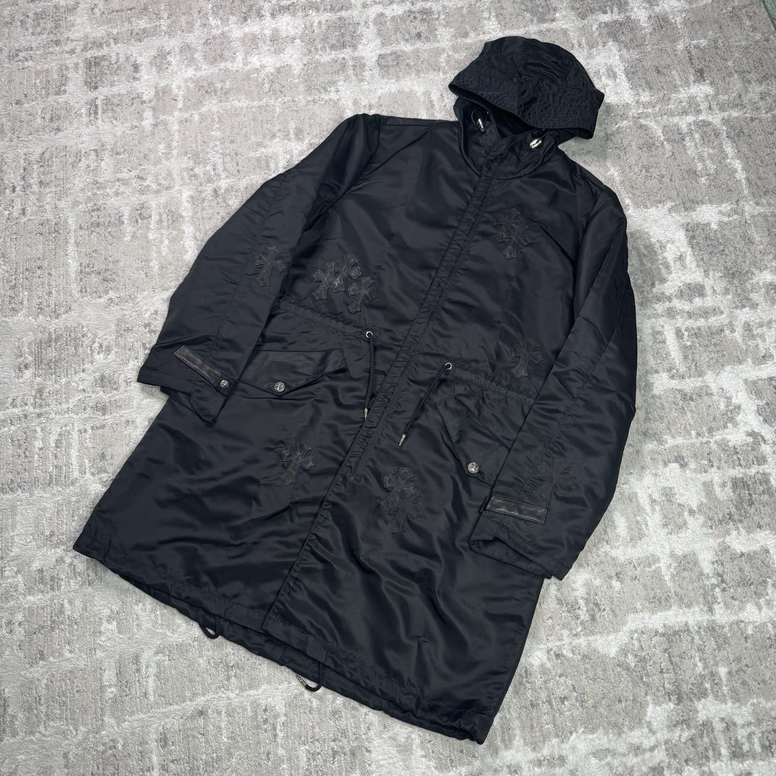 Chrome Hearts Cross Patch Nylon Fishtail Zip Up Parka Jacket 