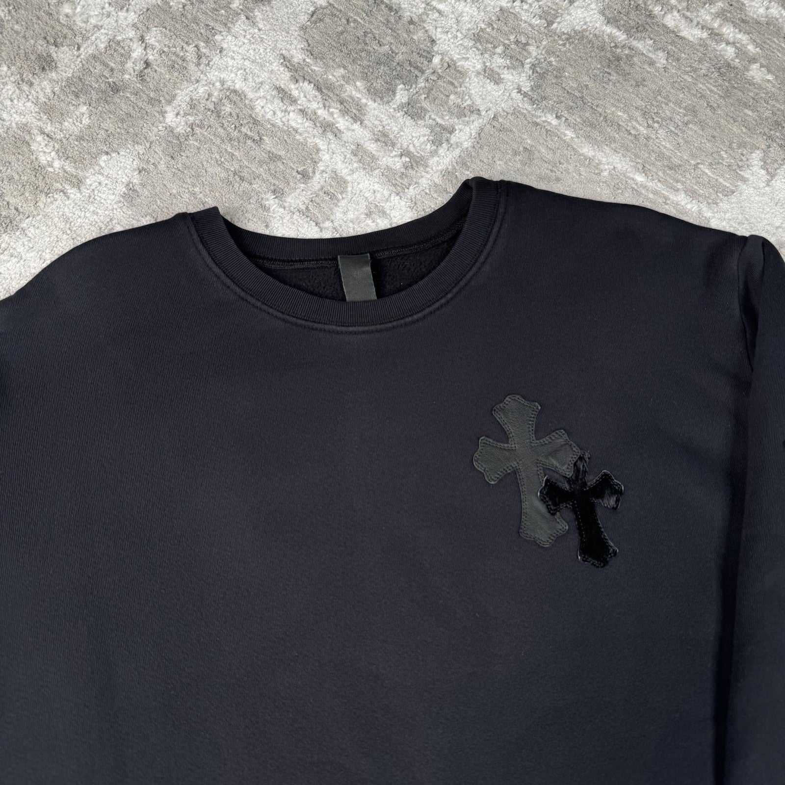 Chrome Hearts Leather Multi Cross Patch Pullover Crewneck Sweatshirt 