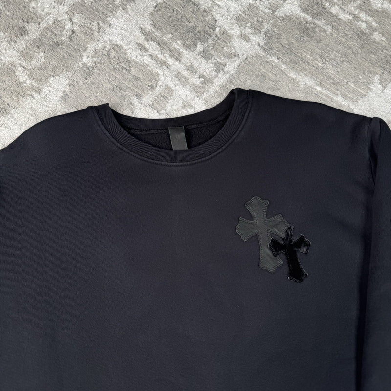 Chrome Hearts Leather Multi Cross Patch Pullover Crewneck Sweatshirt 