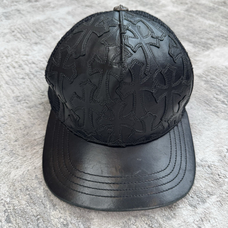 Chrome Hearts Cemetery Leather Cross Patch Trucker Hat
